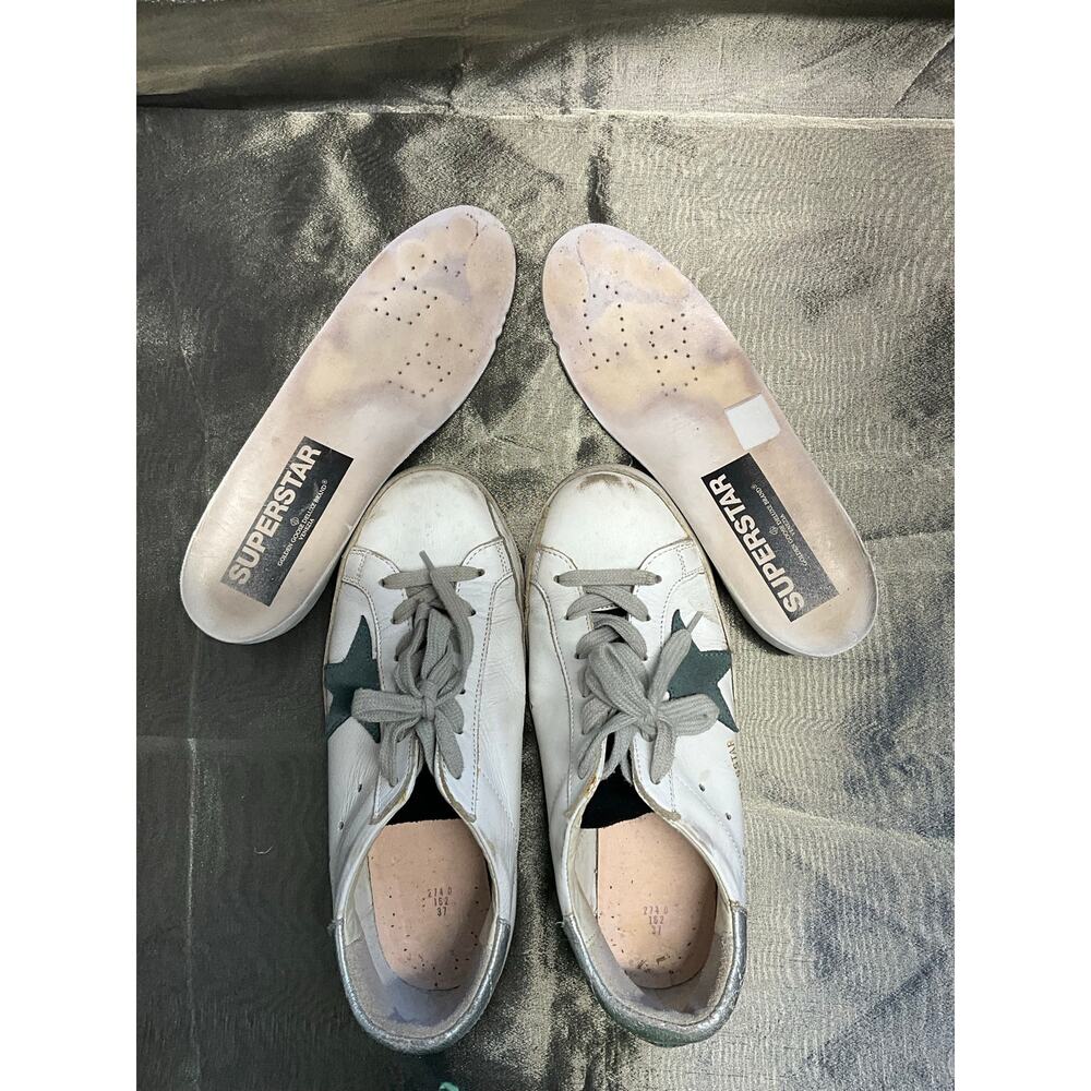 Golden Goose Superstar Sneakers White Leather Green Star Silver Heel - Picture 3 of 10